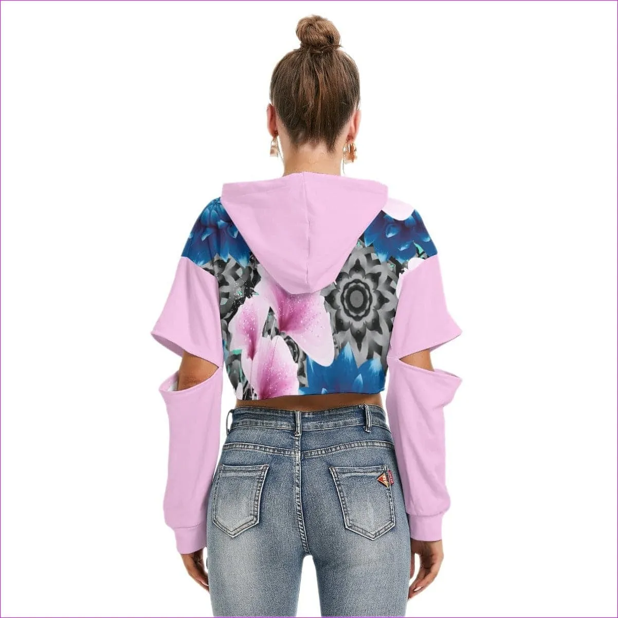 Floral Realm Womens Heavy Fleece Hoodie With Hollow Out Sleeve