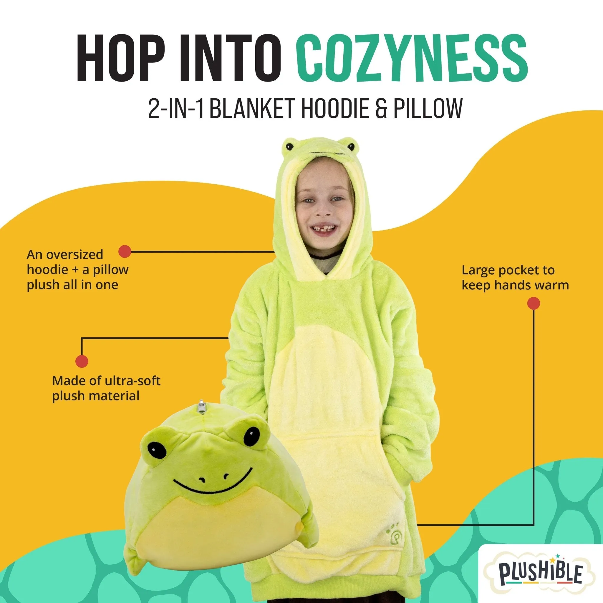 Fren Frog Kids Snugible | Blanket Hoodie & Pillow