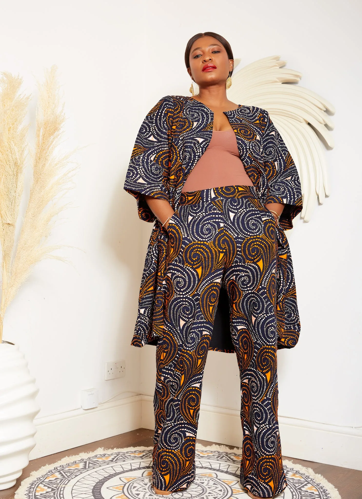 Fully Embellished African Print Midi Jacket - Izoghie