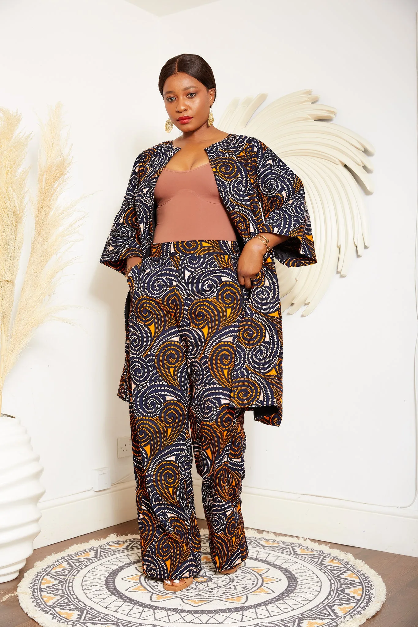 Fully Embellished African Print Midi Jacket - Izoghie