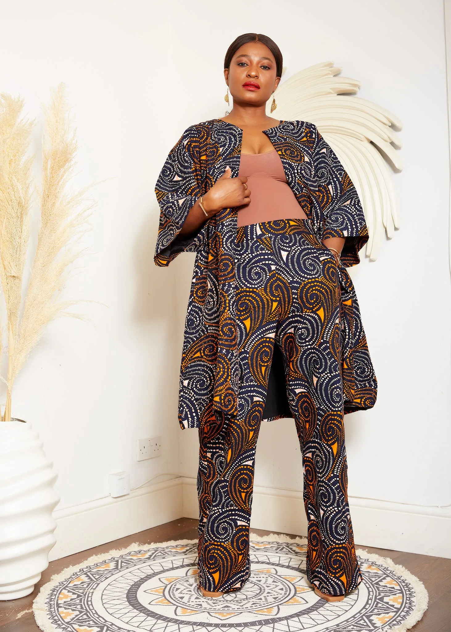 Fully Embellished African Print Midi Jacket - Izoghie