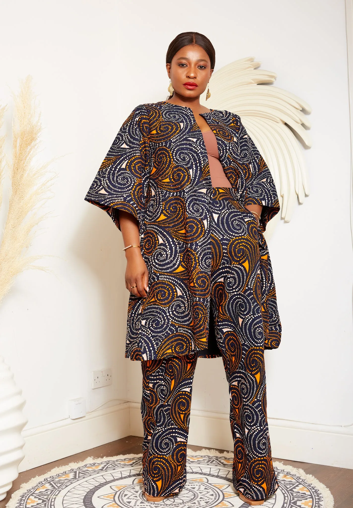 Fully Embellished African Print Midi Jacket - Izoghie