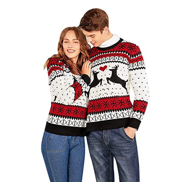 Funny couples 2 person ugly Christmas Xmas reindeer knitted pullover sweater