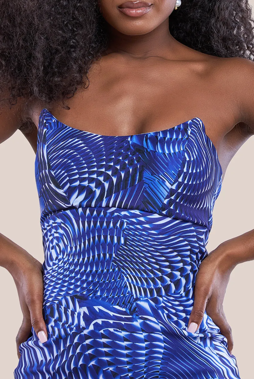 Goddiva Abstract Bandeau Bodycon Midi Dress - Royalblue