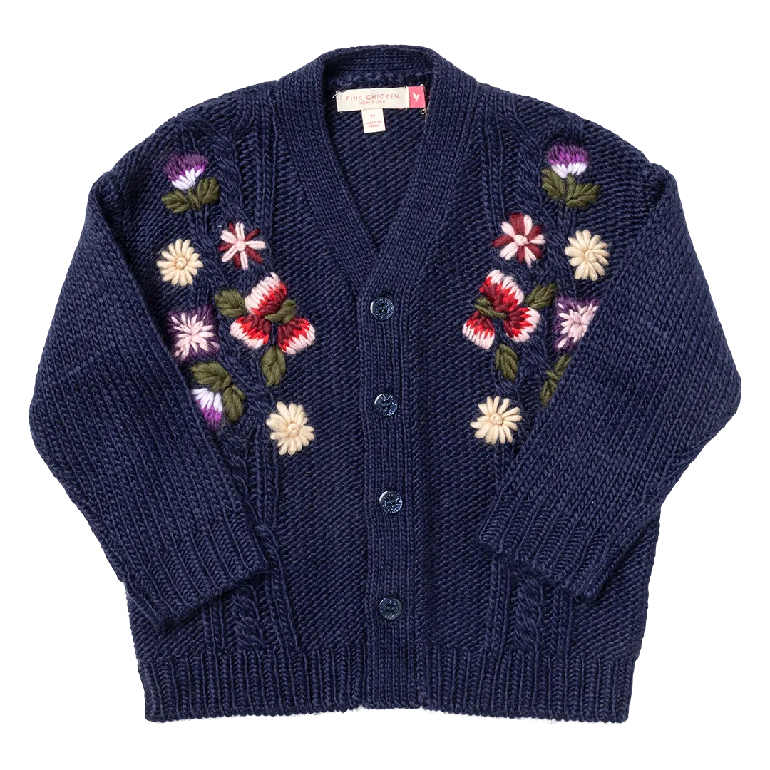 Grandpa Sweater - Navy Floral Embroidery