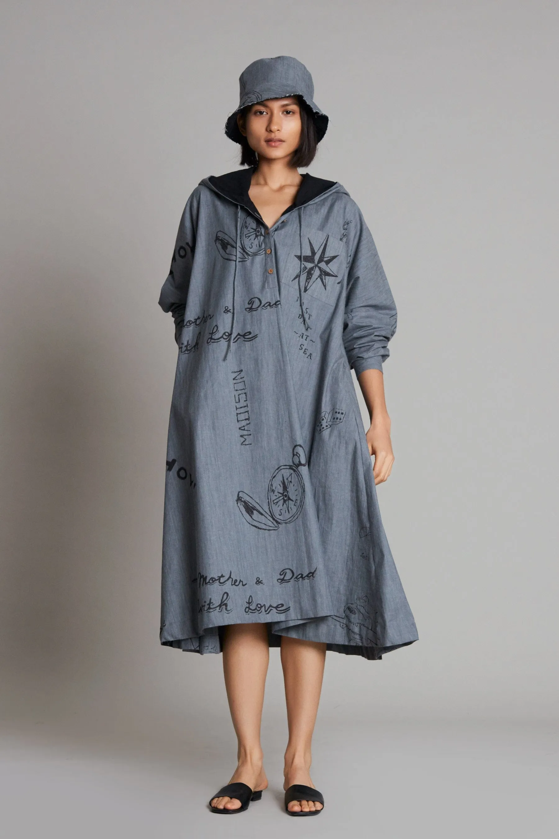 Grey Denim Hoodie Dress