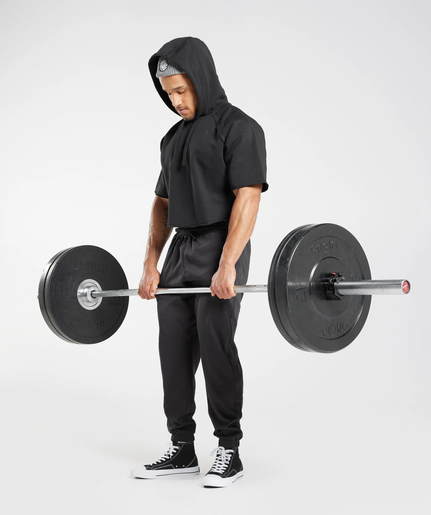 Gymshark Legacy Short Sleeve Cropped Hoodie - Black