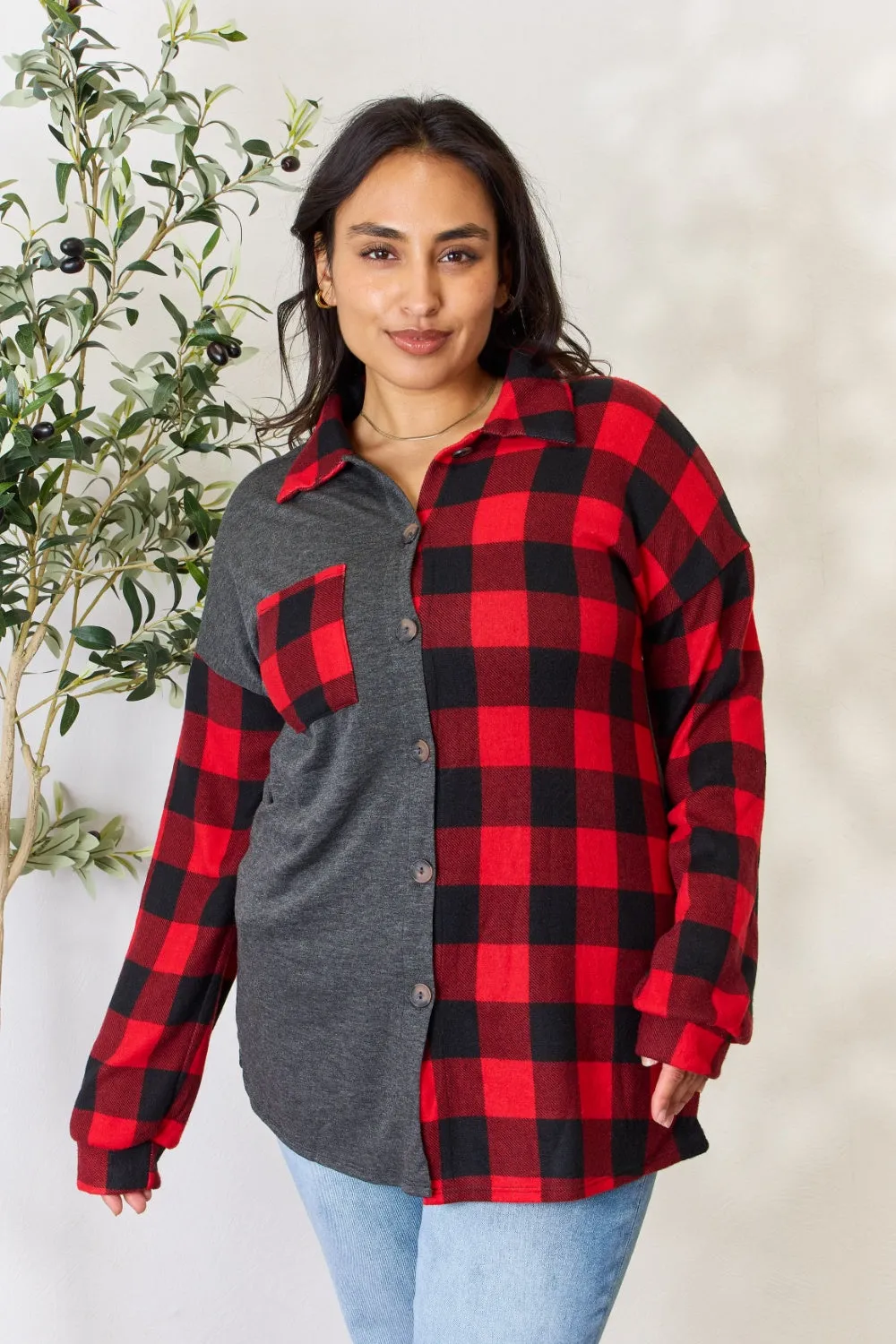 Heimish Full Size Plaid Button Down Shacket