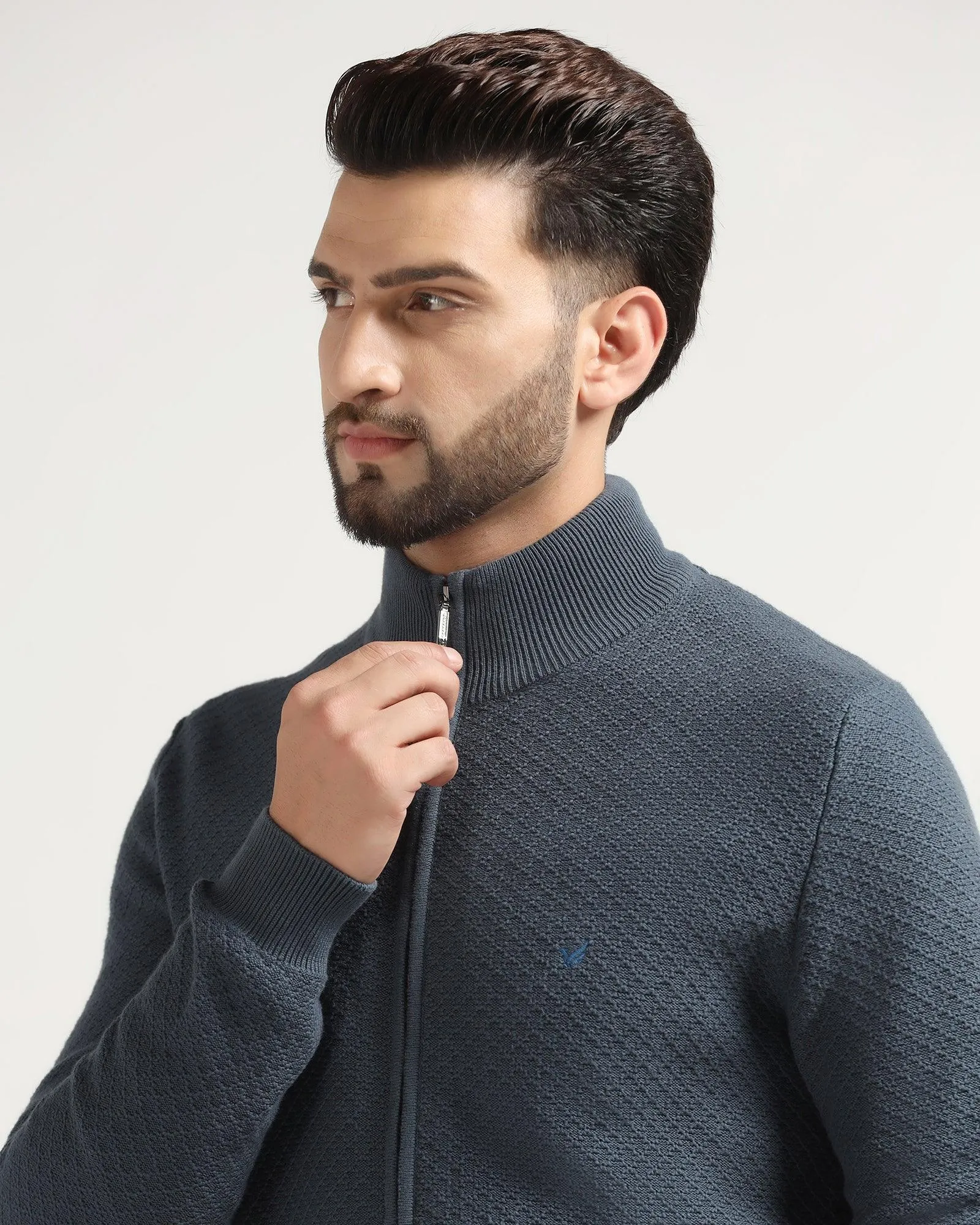 High Neck Navy Textured Sweater - Jeremy