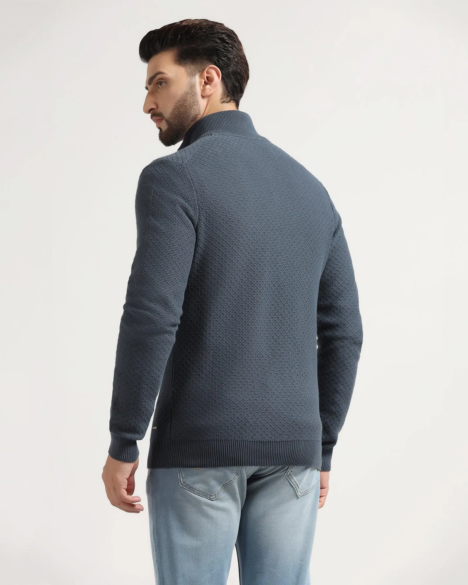 High Neck Navy Textured Sweater - Jeremy