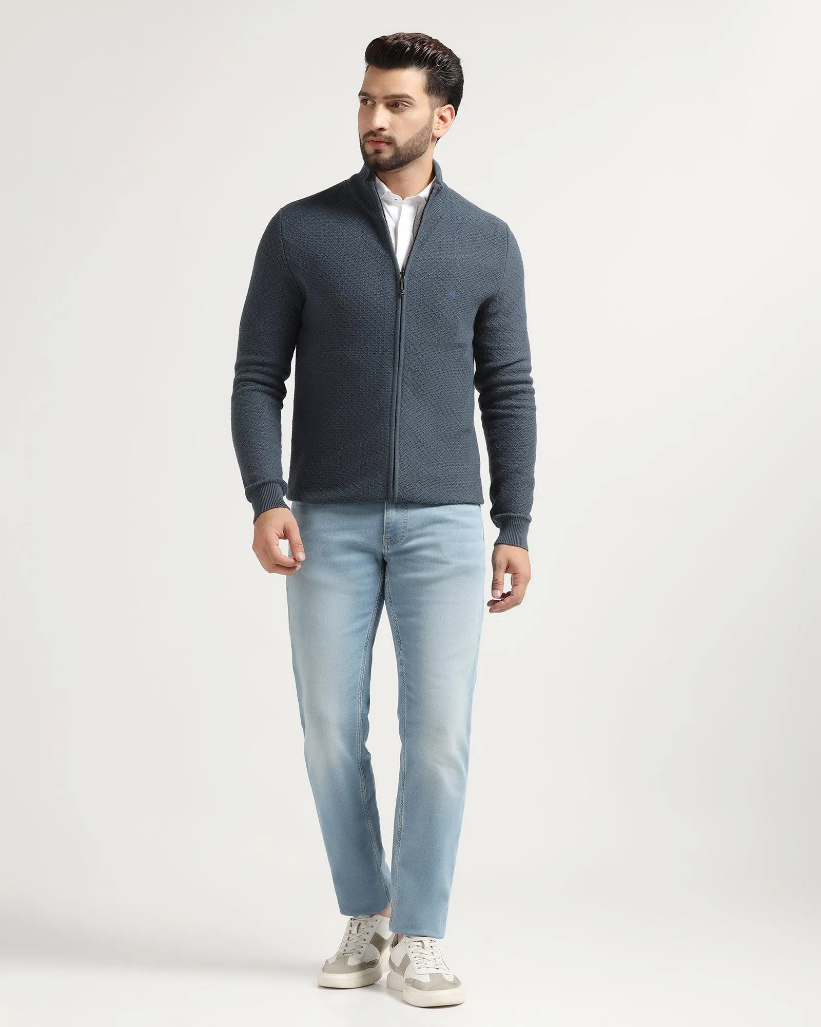 High Neck Navy Textured Sweater - Jeremy