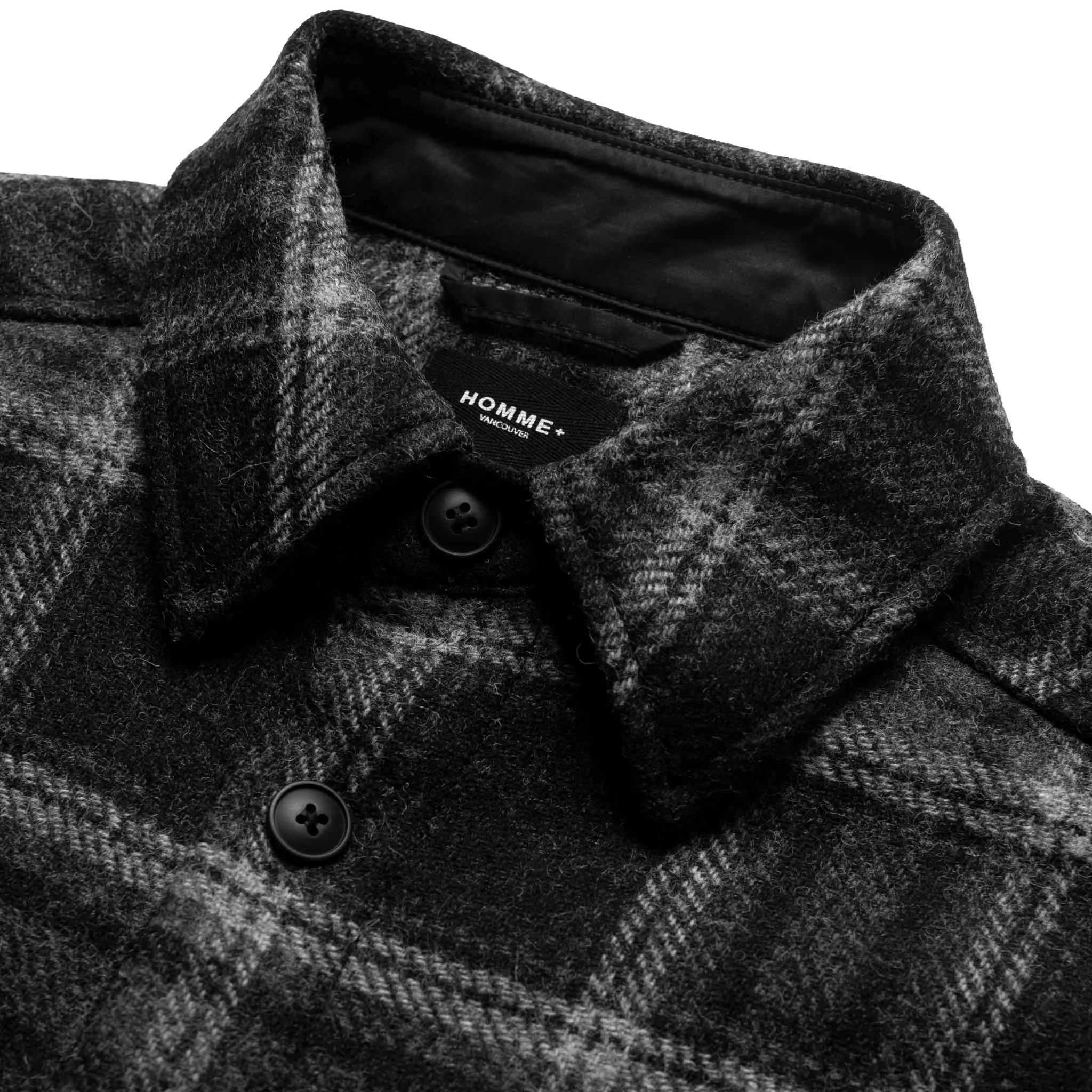 HOMME  Heavyweight Flannel Overshirt Black/Grey Plaid