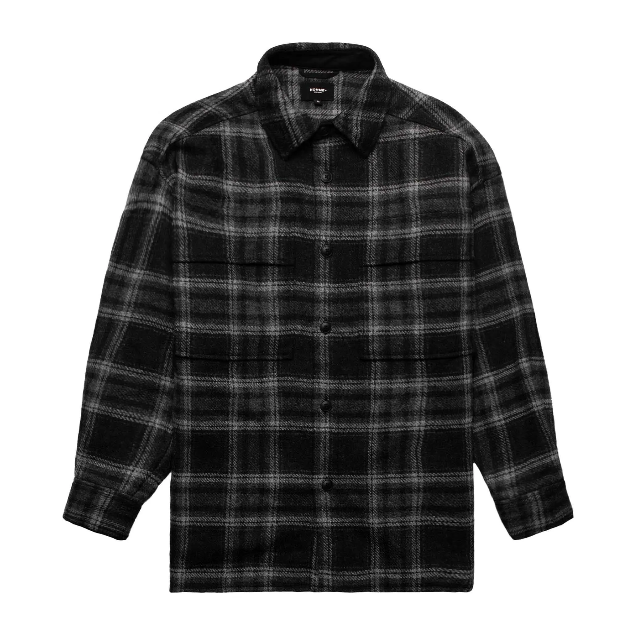 HOMME  Heavyweight Flannel Overshirt Black/Grey Plaid