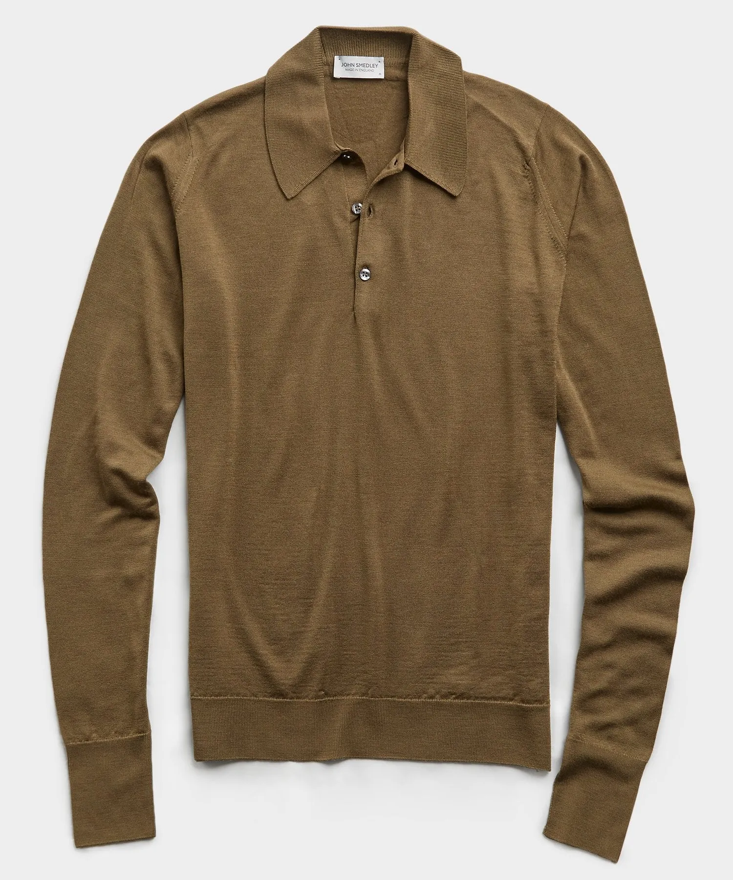 John Smedley Easy Fit Long Sleeve Polo Sweater in Khaki