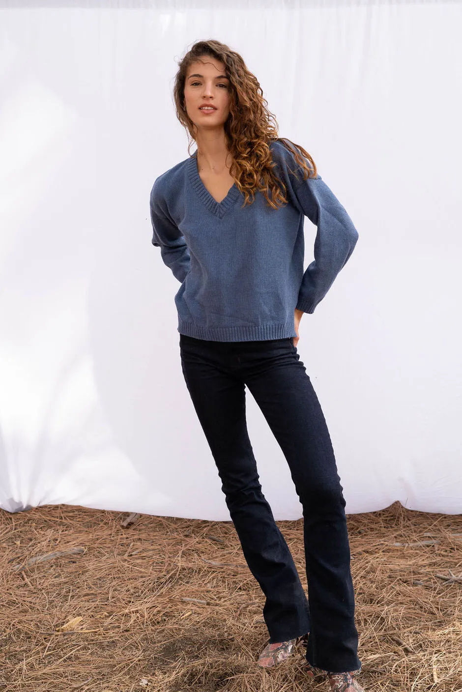 Jolene V Neck Sweater in Vintage Navy