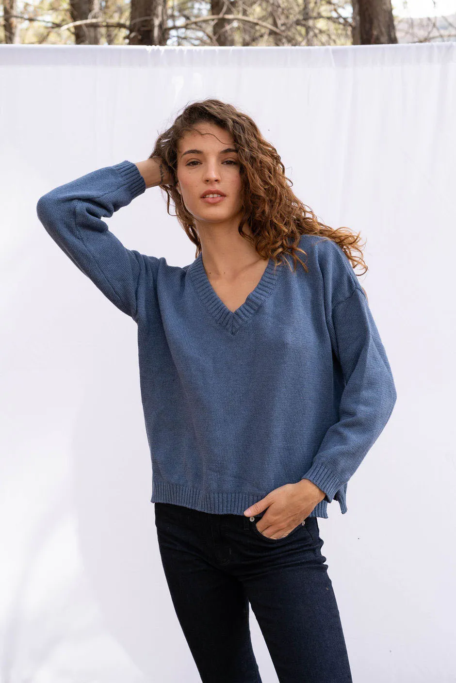 Jolene V Neck Sweater in Vintage Navy