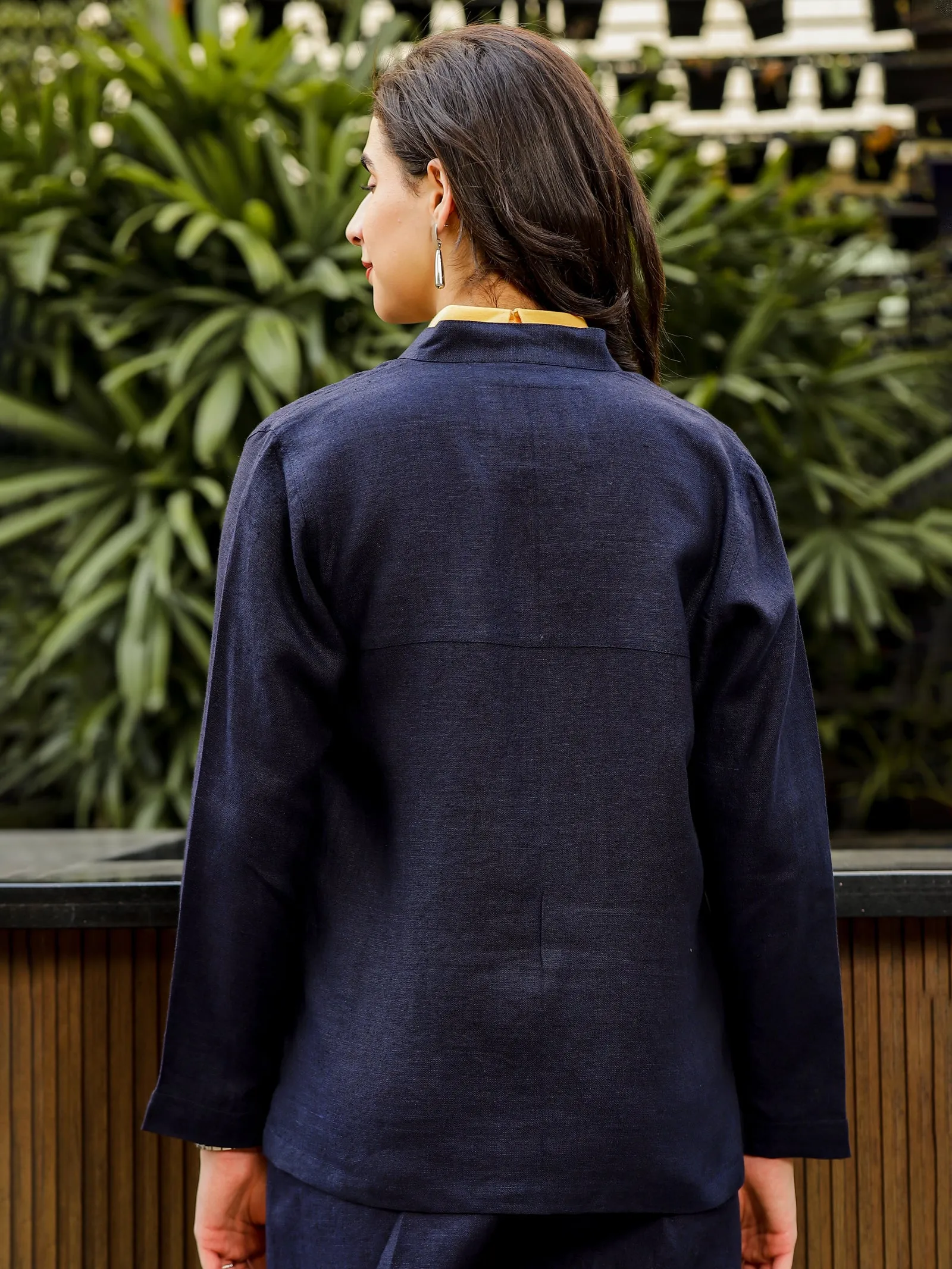 Lana - Mandarin Collar Shacket - Dark Blue