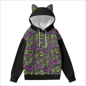 Leopard Splash Grundge Purr Women’s Hoodie With Decorative Ears