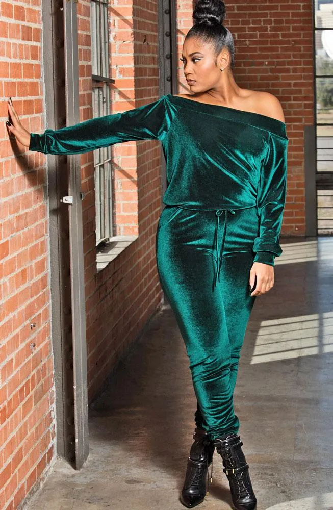 LEZZA VELVET EMERALD JUMPSUIT