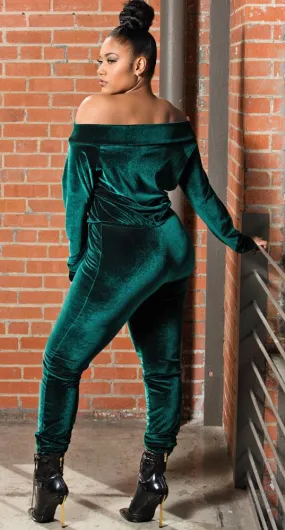 LEZZA VELVET EMERALD JUMPSUIT