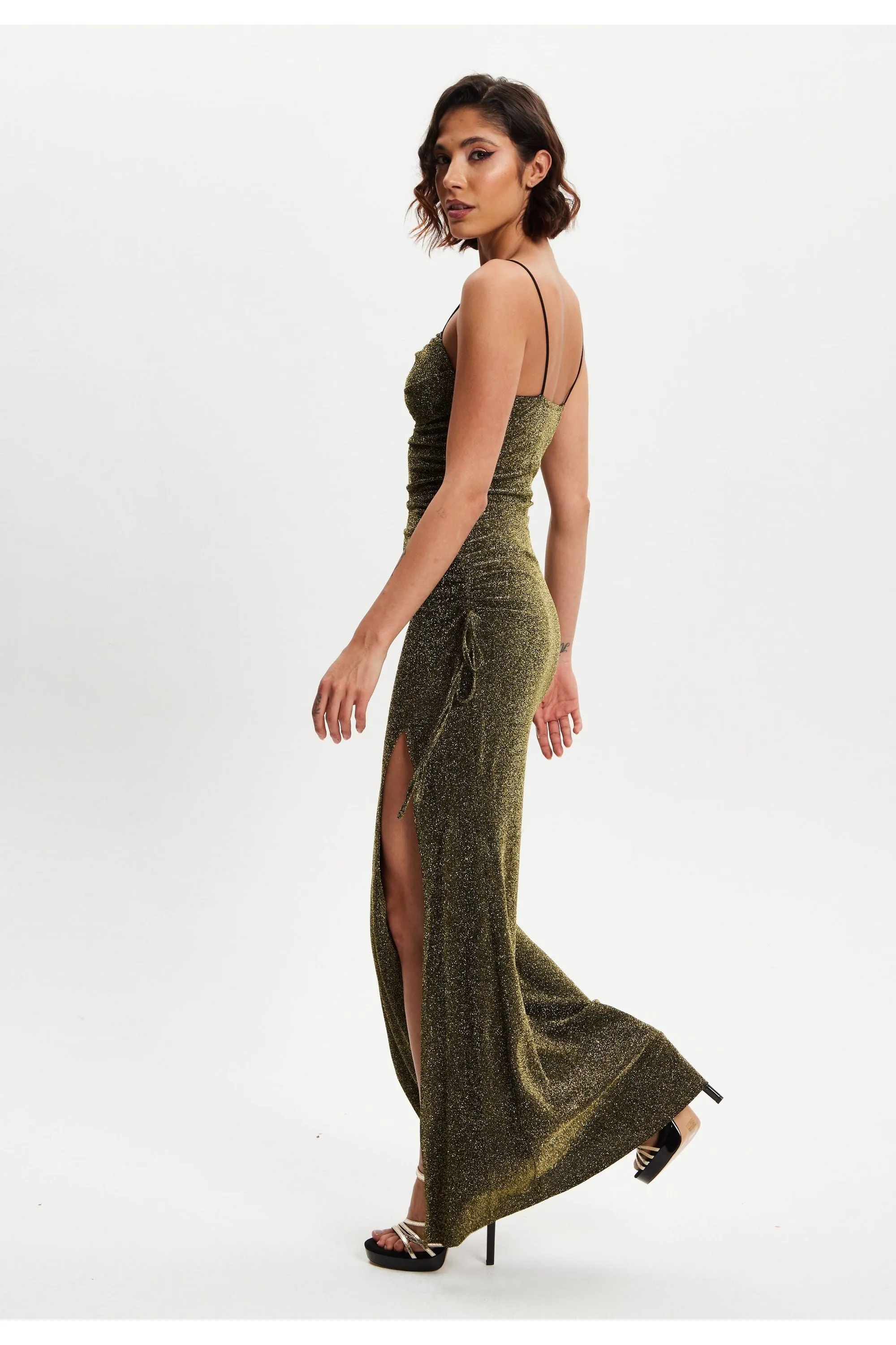 Liquorish Gold Lurex Maxi Jersey Dress