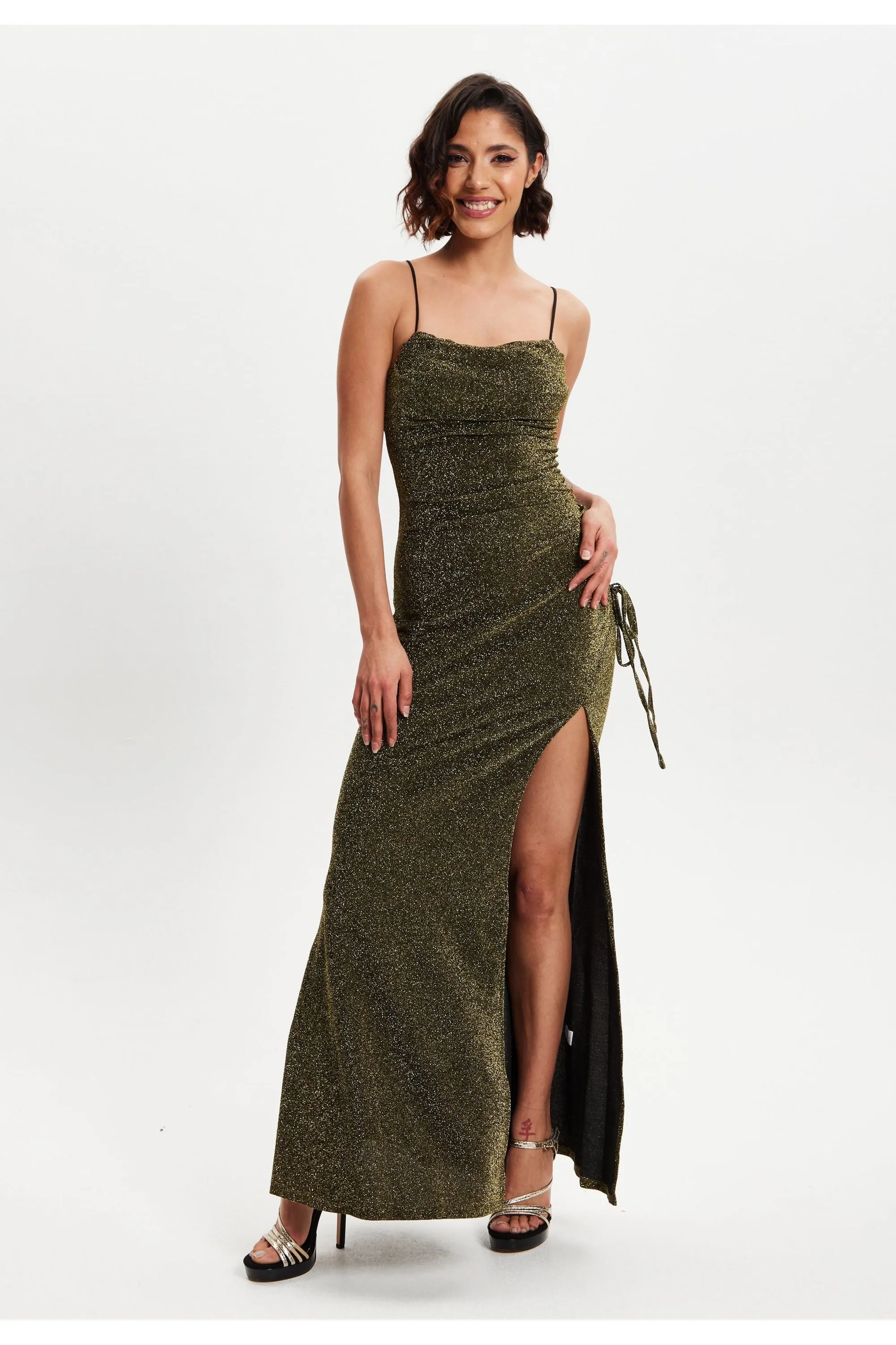 Liquorish Gold Lurex Maxi Jersey Dress