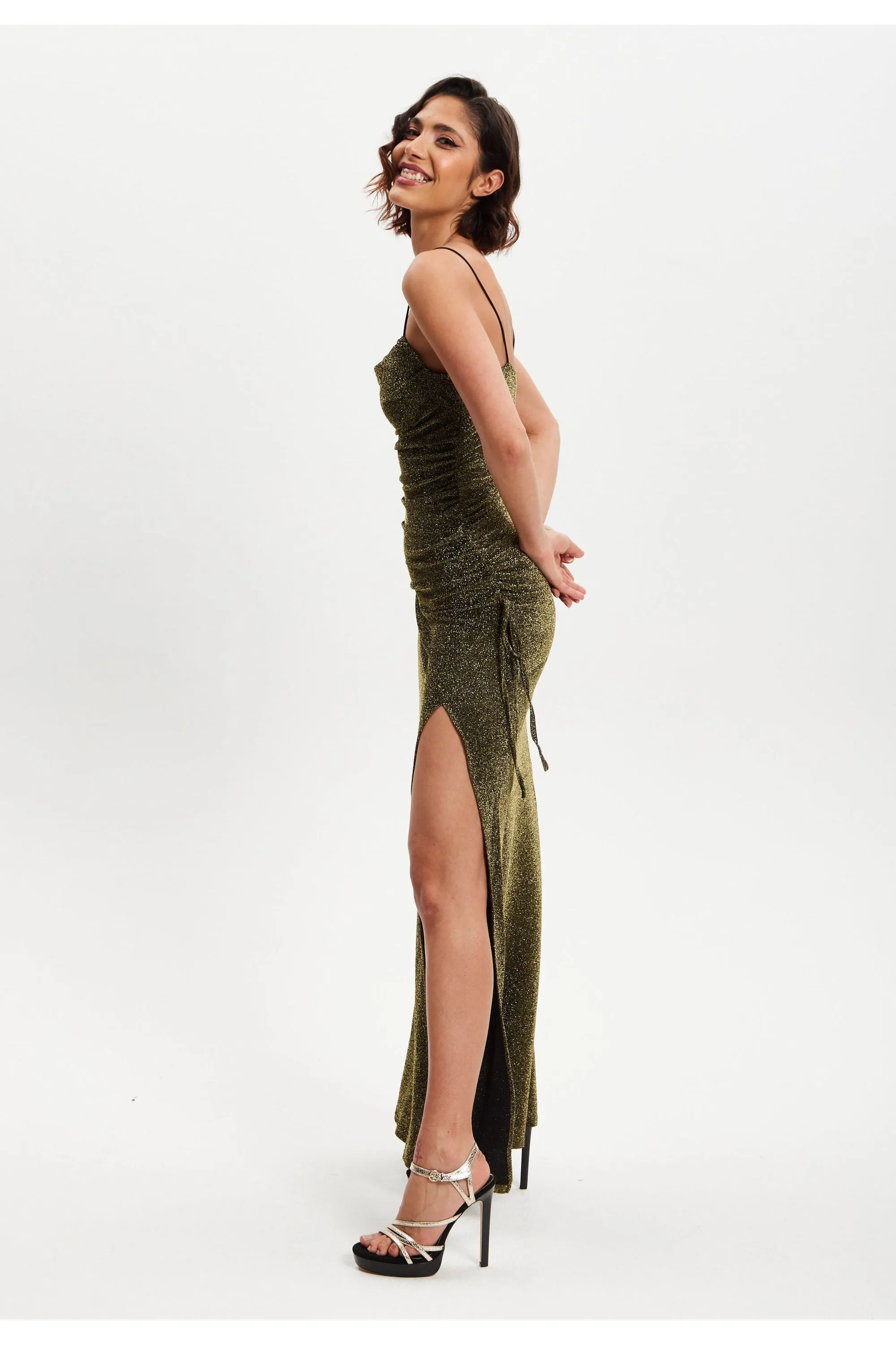 Liquorish Gold Lurex Maxi Jersey Dress