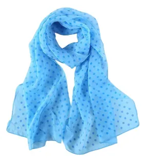 Long Sheer Chiffon Scarf Blue Theme Polka Dot Print CHL427