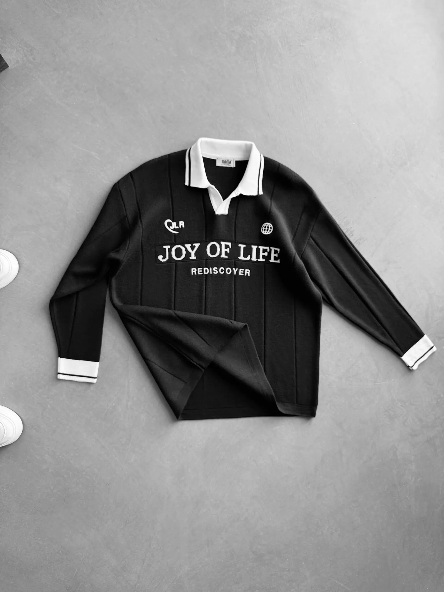 Loose Fit JLR Polo Sweater - Black and Ecru