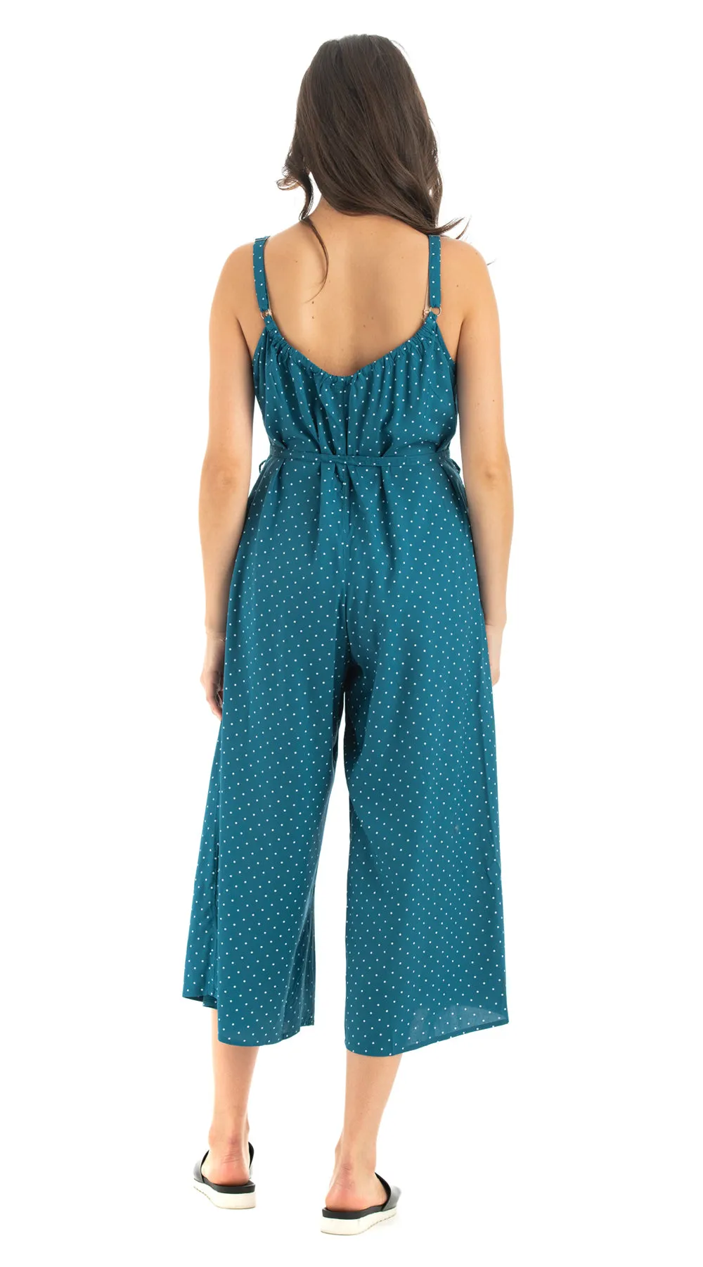 Marley Jumpsuit - teal polka dot - rayon