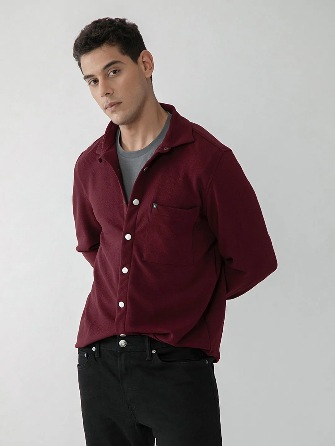 Maroon Plain Shacket