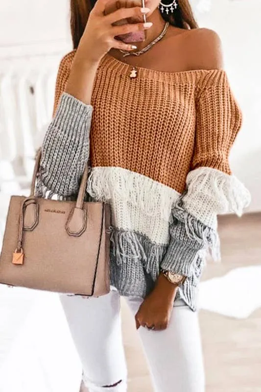 Mazik Tan Fringe Sweater