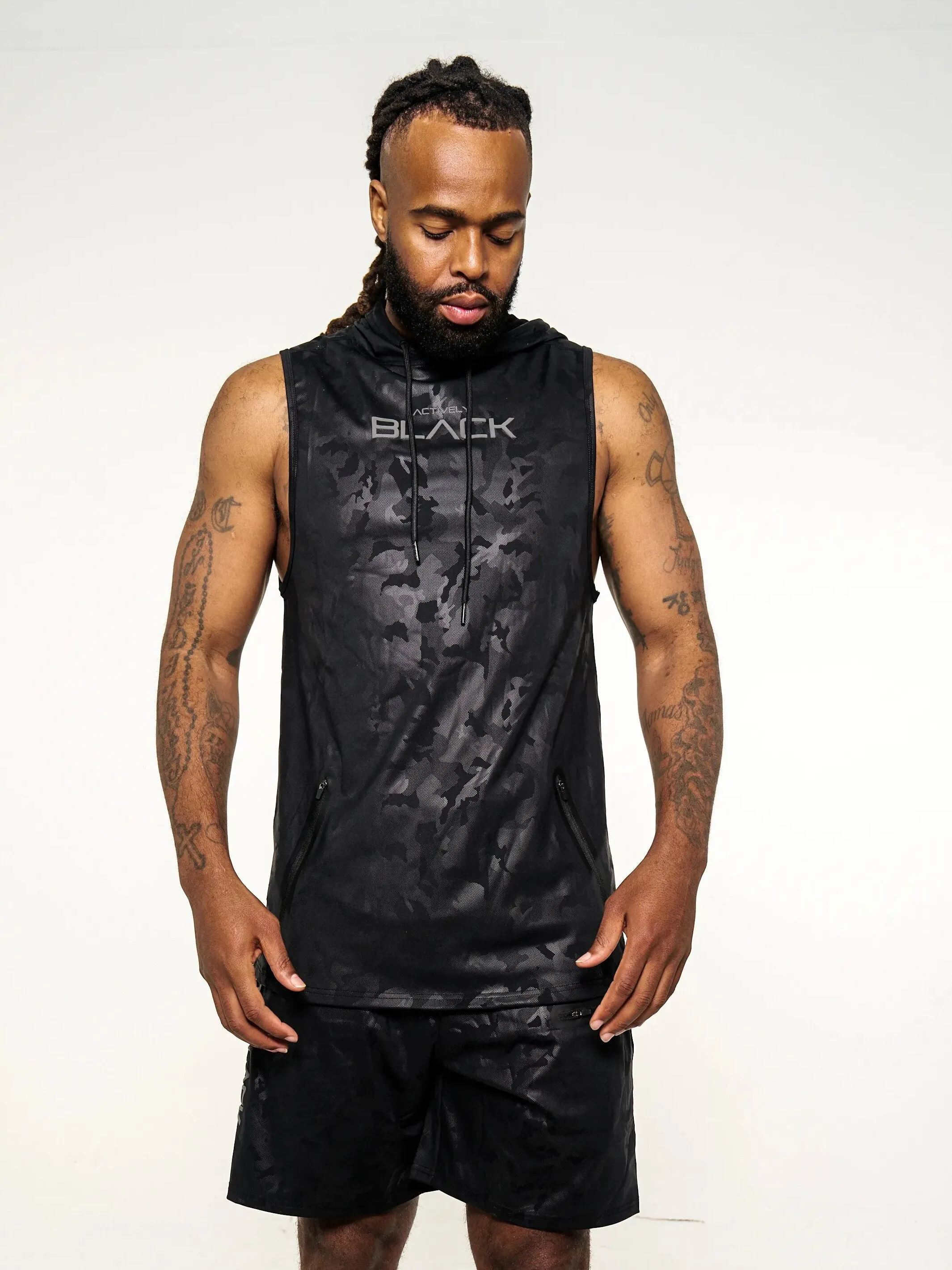 Men's Black Camo 2.0 Sleeveless Performance Hoodie