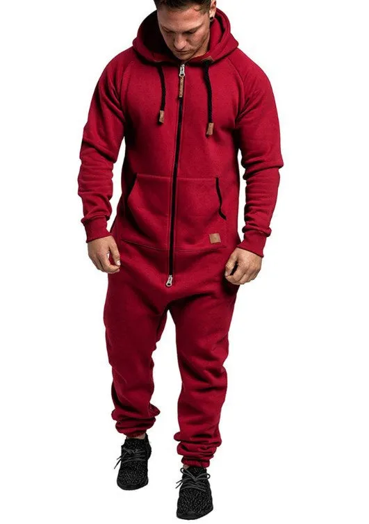 MEN'S HOODED FLEECE JUMPSUIT SOLID COLOR COLOR BLOCKED CASUAL MEN'S SUIT JUMPSUIT