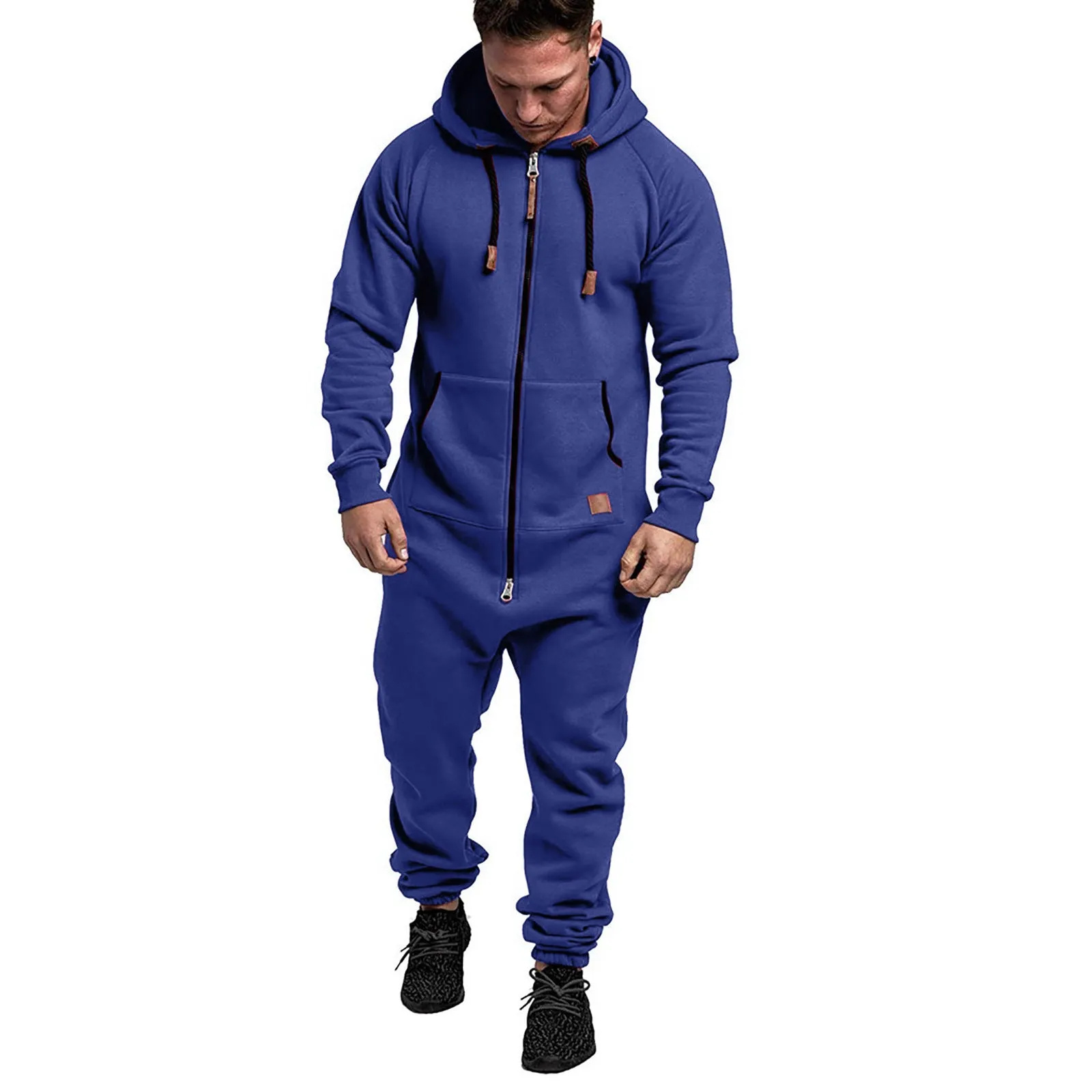 MEN'S HOODED FLEECE JUMPSUIT SOLID COLOR COLOR BLOCKED CASUAL MEN'S SUIT JUMPSUIT