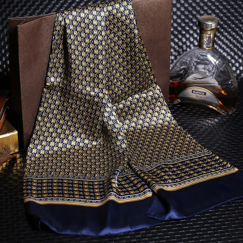 Men's Luxury Crepe Satin Long Pure Silk Scarf