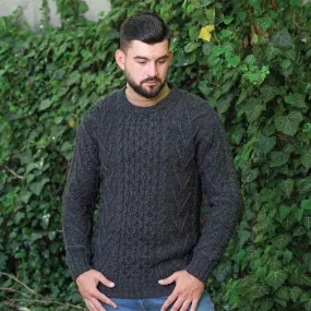 Men's Merino Aran Sweater, Charcoal