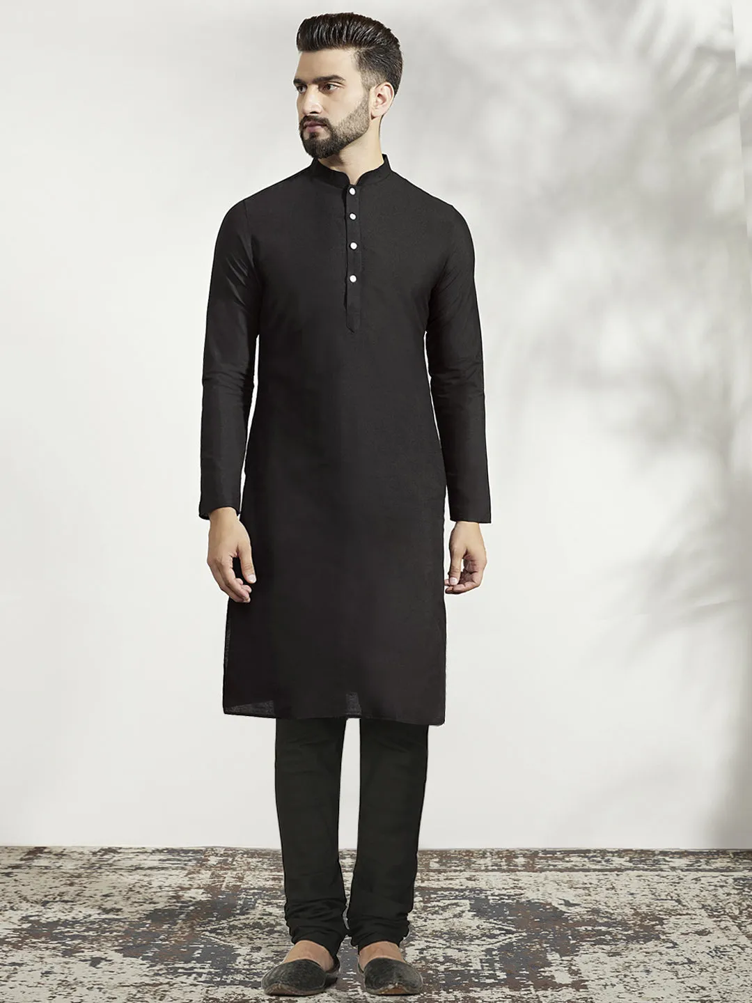 Men's Olive Kurta Jacket Churidar Set