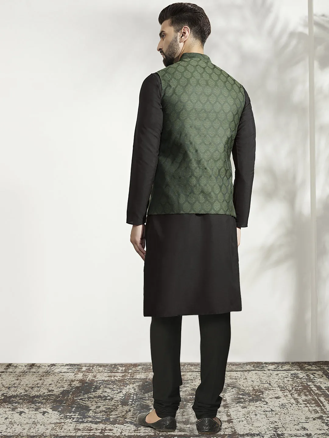 Men's Olive Kurta Jacket Churidar Set