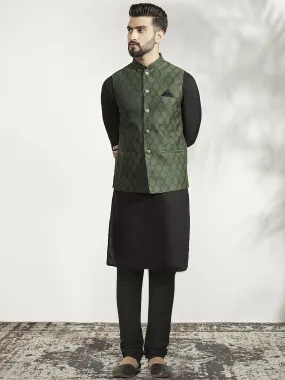 Men's Olive Kurta Jacket Churidar Set