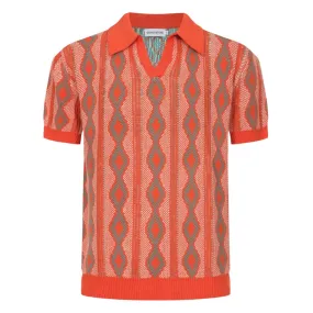 Men's Orange Jacquard Knitted Polo