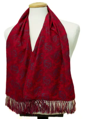 Men's Vintage 60s Burgundy Red Paisley Scarf with Fringe • Rayon