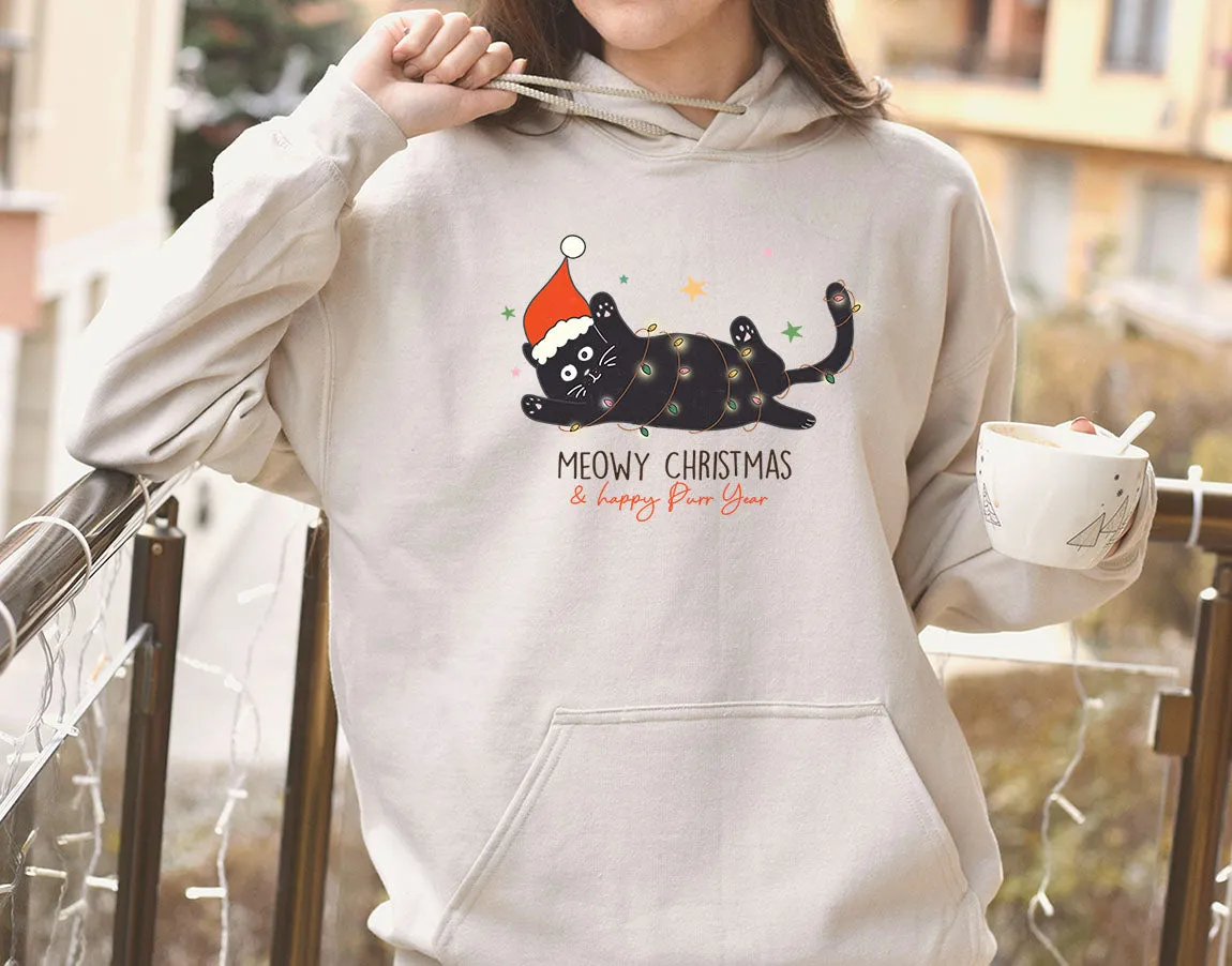 Meowy Christmas Crewneck hoodie Sweatshirt, Happy Holidays Country Christmas,Holiday