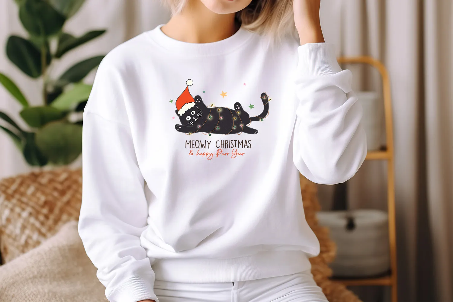 Meowy Christmas,Merry Christmas Crewneck Sweatshirt, Happy Holidays Country Christmas,Holiday