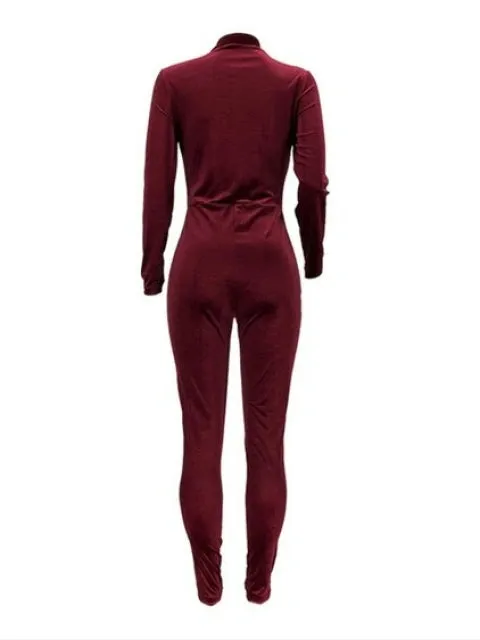 Merlot Stretch Velvet Catsuit Jumpsuit