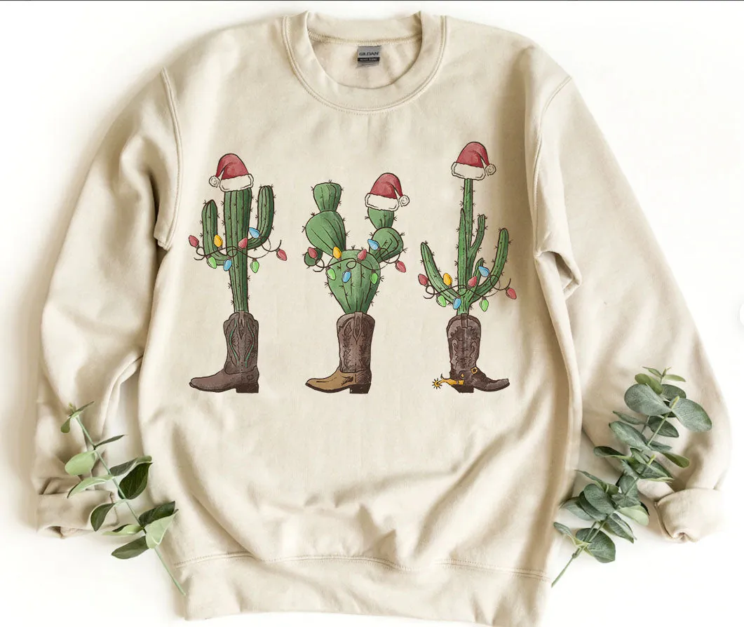 Merry Christmas Crewneck Sweatshirt, Western Christmas ,Happy Holidays Country Christmas,Holiday,Western Crewneck Sweatshirt