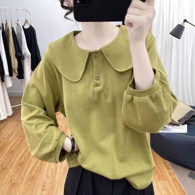 METAVERSMALL Korean version of the design is small and fresh, doll collar cotton sweater women's New thickened new autumn age-reducing versatile top