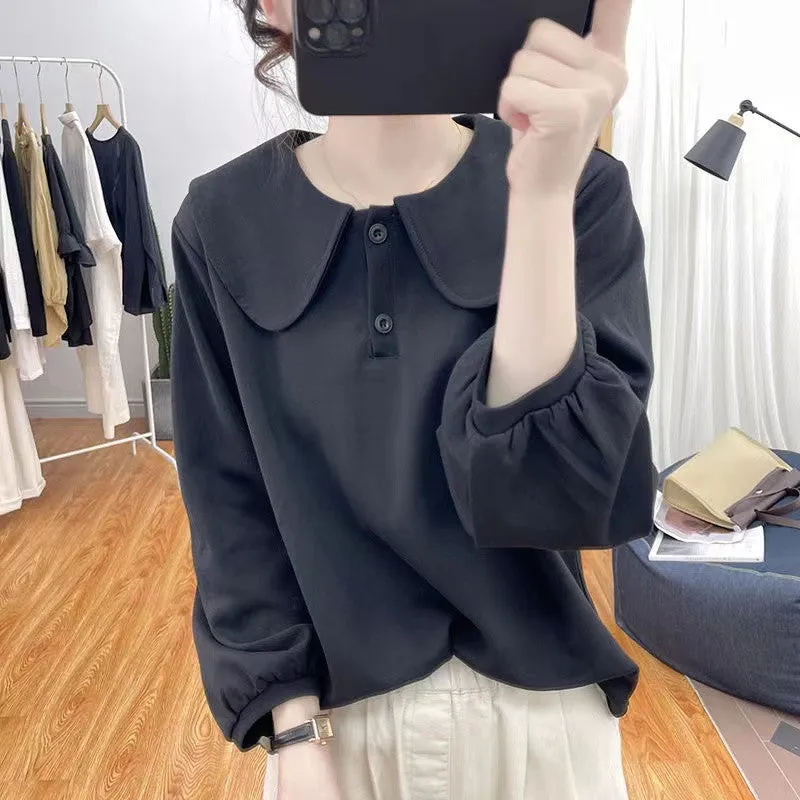 METAVERSMALL Korean version of the design is small and fresh, doll collar cotton sweater women's New thickened new autumn age-reducing versatile top