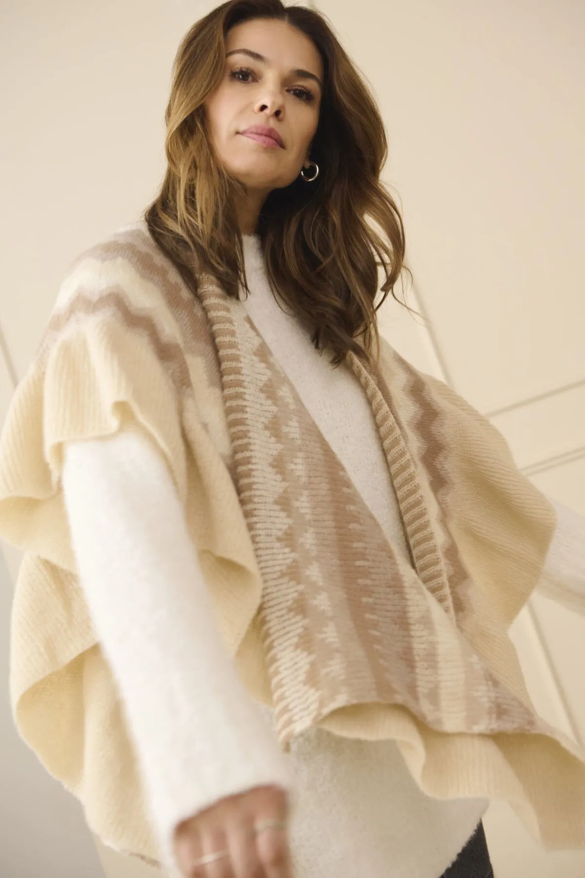 MULTI BEIGE KNIT SCARF CAPE