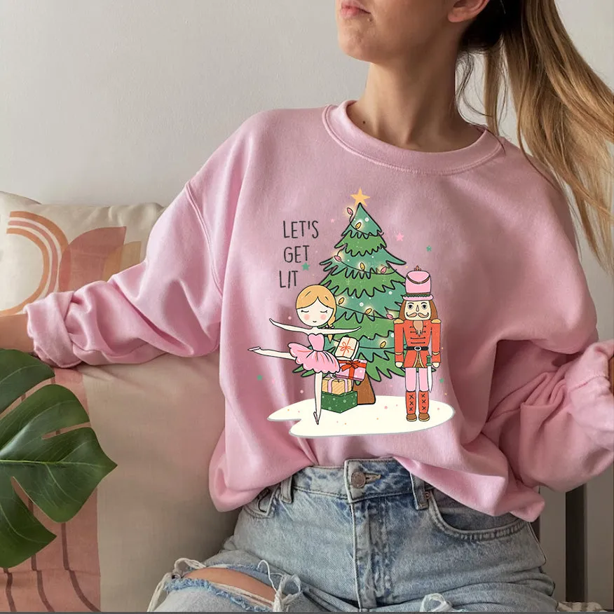 Nutcracker, Pink Christmas , Christmas Crewneck hoodie Sweatshirt, Happy Holidays Country Christmas,Holiday